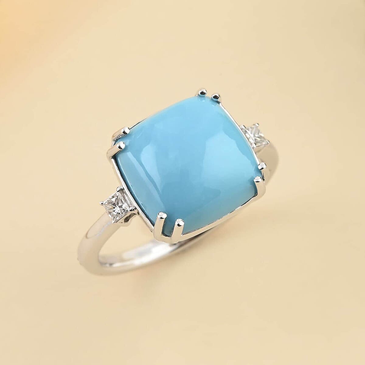 Rhapsody AAAA Sleeping Beauty Turquoise and E-F VS Diamond 4.85 ctw Ring in 950 Platinum (Size 6.5) 5.25 Grams image number 1