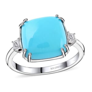 Rhapsody AAAA Sleeping Beauty Turquoise and E-F VS Diamond 4.85 ctw Ring in 950 Platinum (Size 7.0) 5.25 Grams