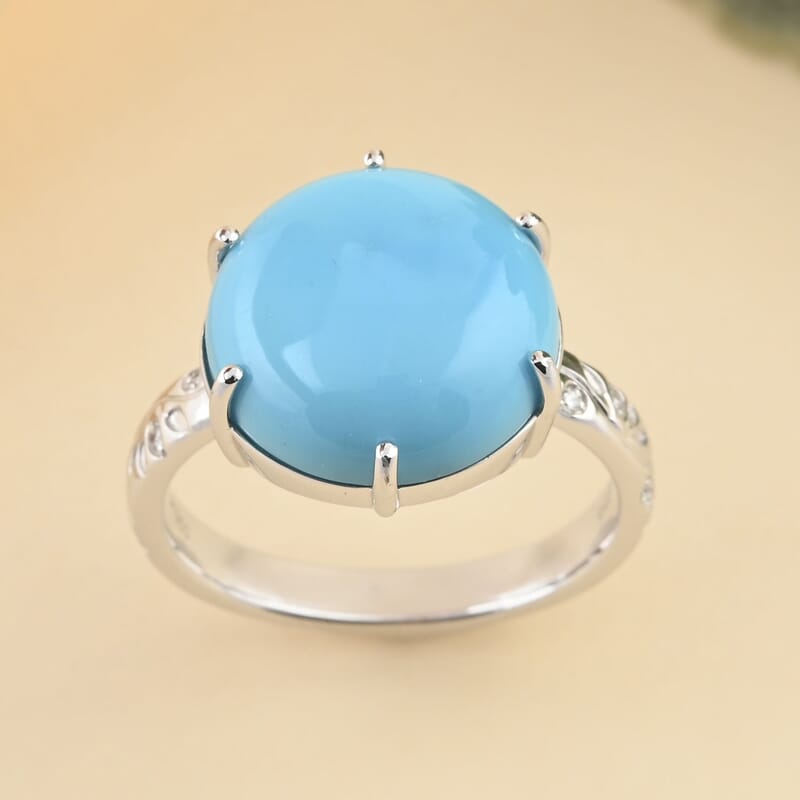 Rhapsody 950 Platinum AAAA Sleeping Beauty Turquoise and E-F VS Diamond Ring (Size 10.0) 6.25 Grams 6.40 ctw