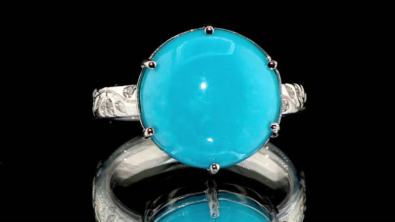 Rhapsody 950 Platinum AAAA Sleeping Beauty Turquoise and E-F VS Diamond Ring (Size 10.0) 6.25 Grams 6.40 ctw