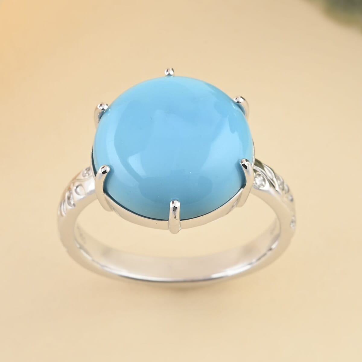 Rhapsody 950 Platinum AAAA Sleeping Beauty Turquoise and E-F VS Diamond Ring (Size 8.5) 6.25 Grams 6.40 ctw image number 1