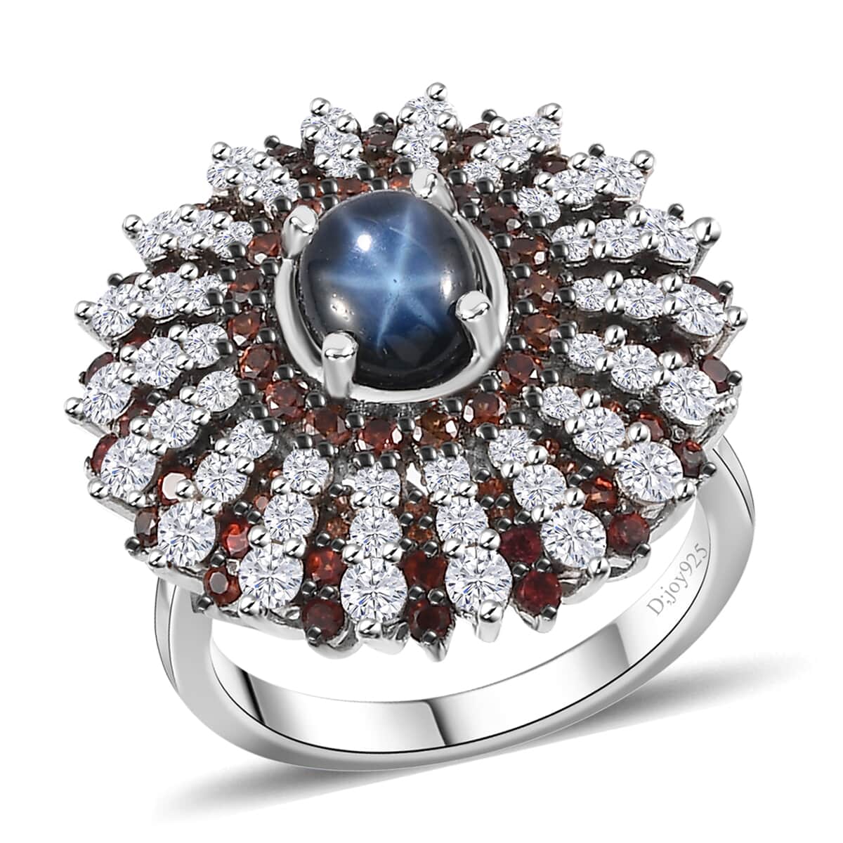 Blue Star Sapphire (DF), Brown and White Zircon Ring in Platinum Over Sterling Silver (Size 6) 7.40 ctw image number 0