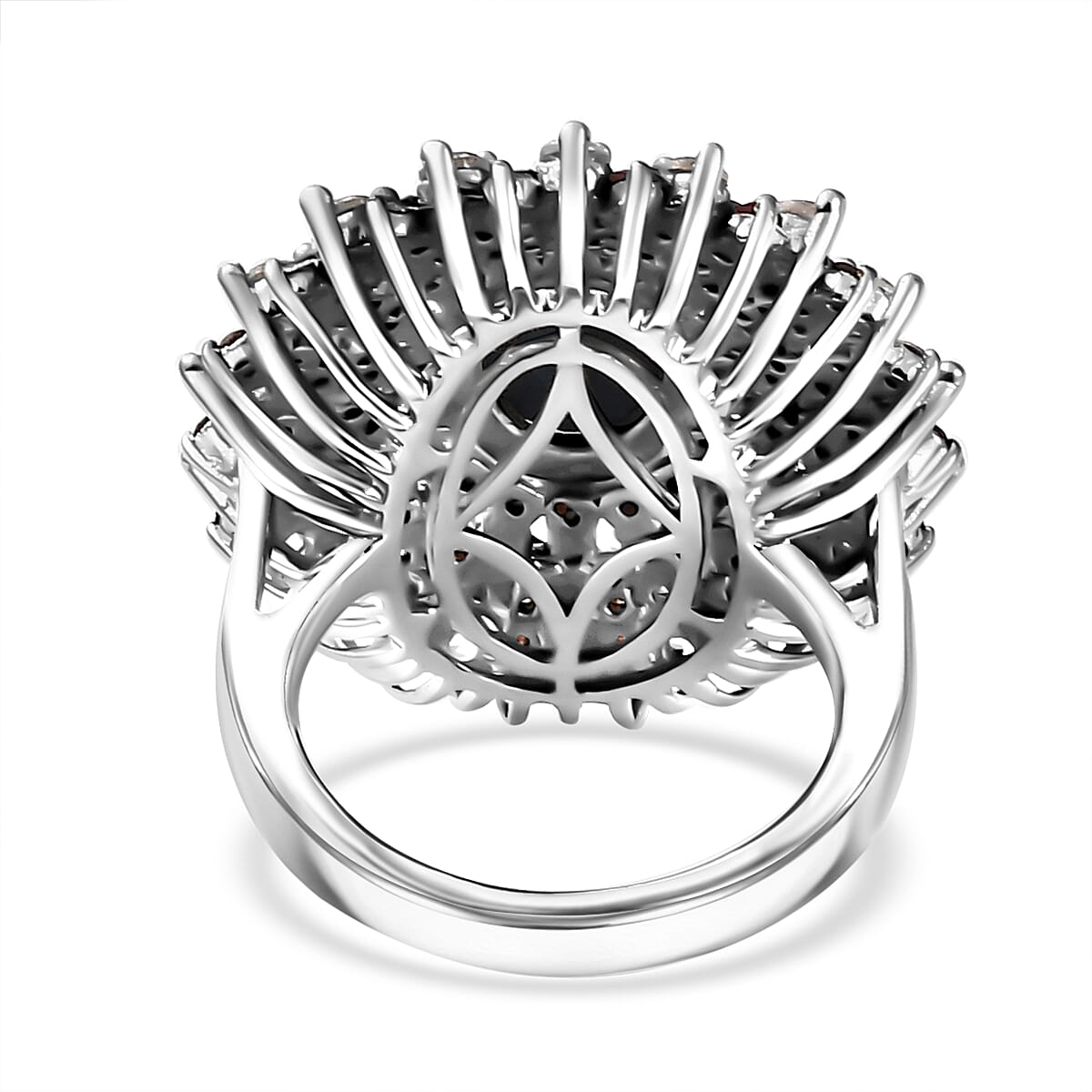 Blue Star Sapphire (DF), Brown and White Zircon Star Ray Ring in Platinum Over Sterling Silver (Size 10.0) 7.40 ctw