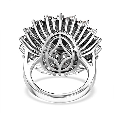 Blue Star Sapphire (DF), Brown and White Zircon Star Ray Ring in Platinum Over Sterling Silver (Size 10.0) 7.40 ctw