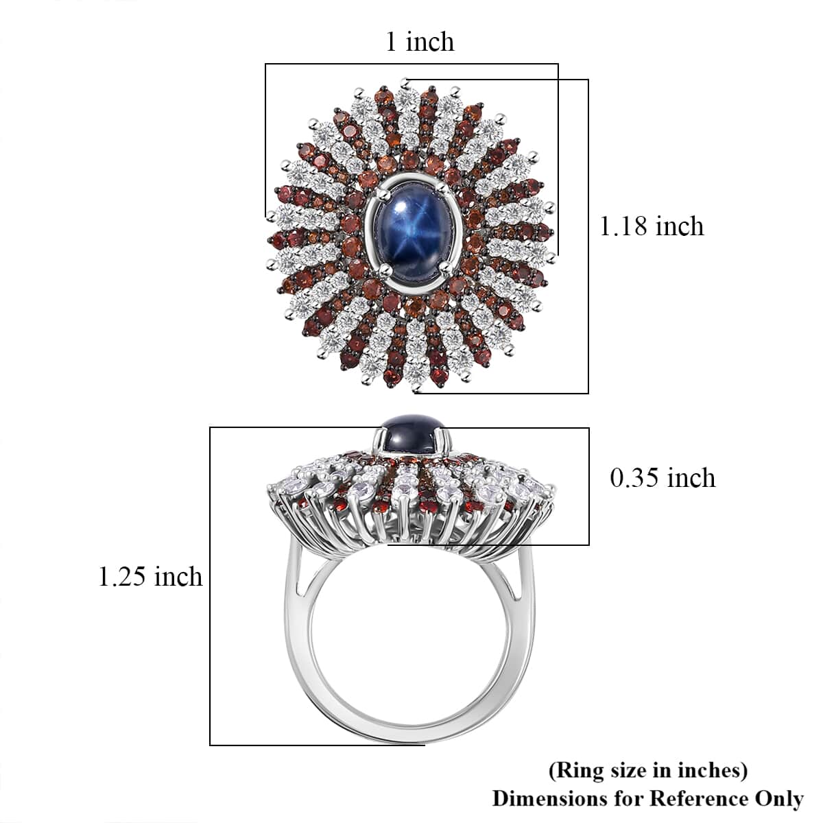 Blue Star Sapphire (DF), Brown and White Zircon Ring in Platinum Over Sterling Silver (Size 6) 7.40 ctw image number 5