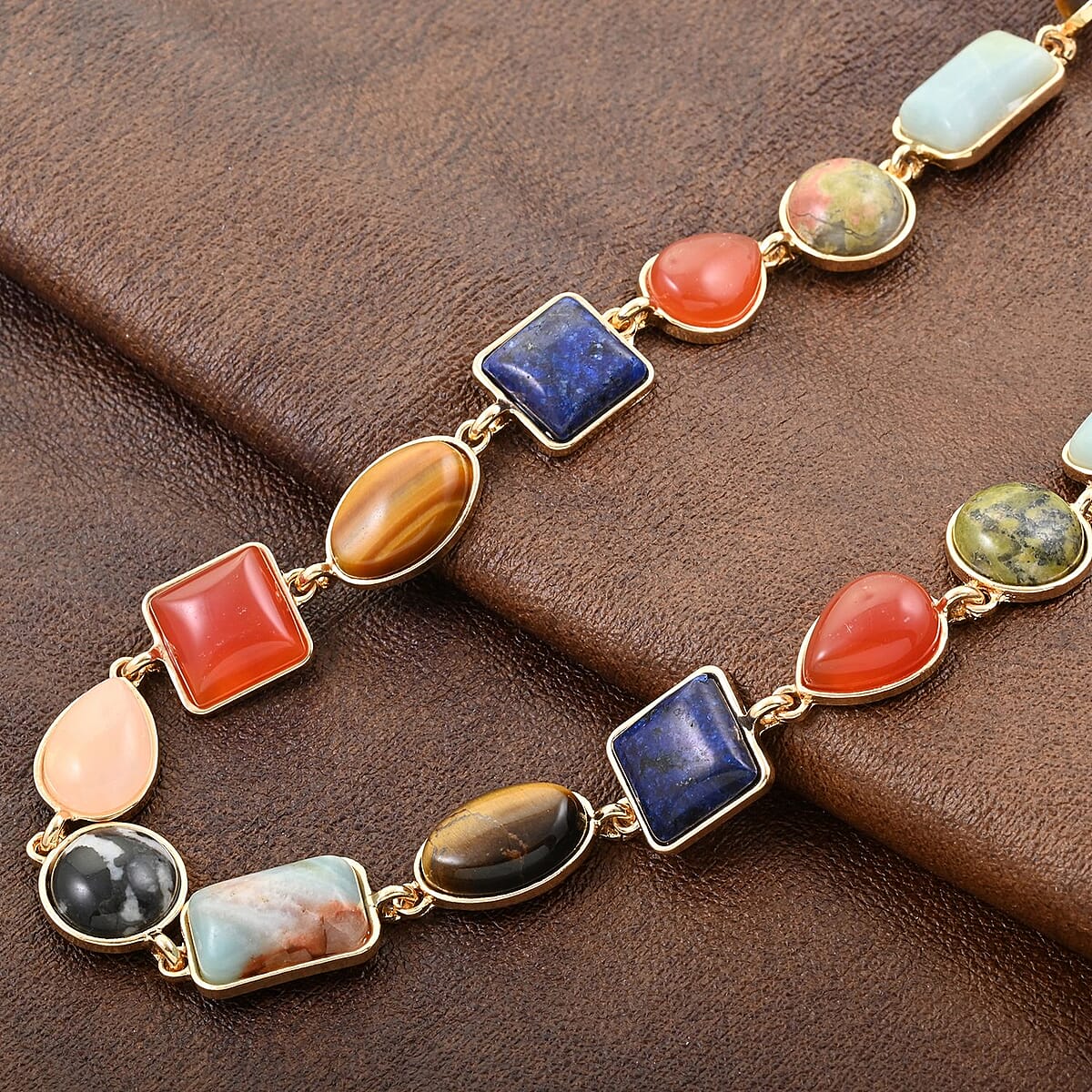 Multi Gemstone Necklace 18-20 Inches in Goldtone 160.00 ctw image number 1
