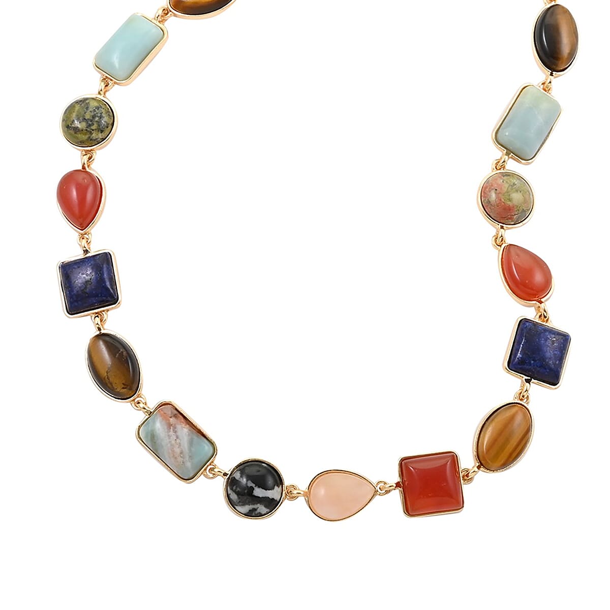 Multi Gemstone Necklace 18-20 Inches in Goldtone 160.00 ctw image number 2