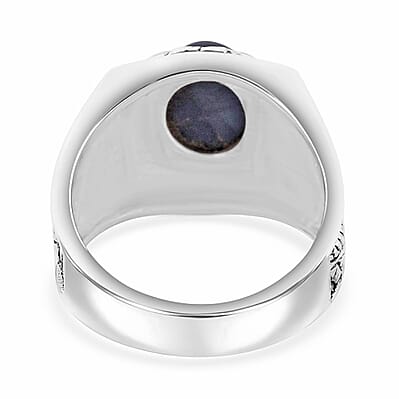 Bali Legacy Blue Star Sapphire (DF) Dragon Men's Ring in Sterling Silver (Size 10.0) 4.50 ctw