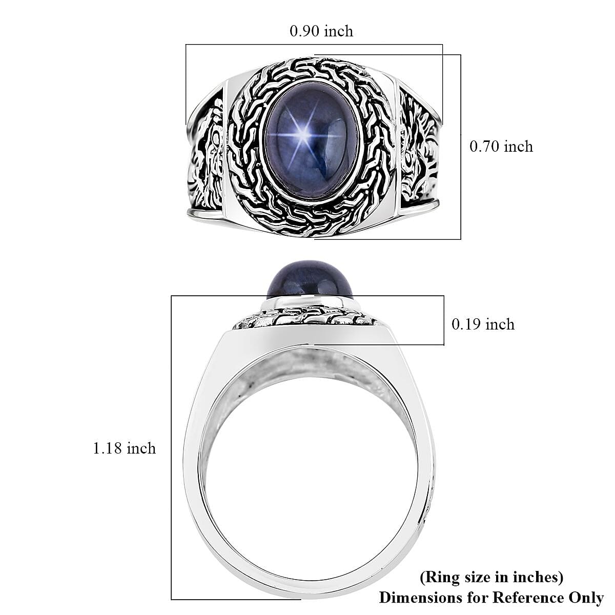Bali Legacy Blue Star Sapphire (DF) Dragon Men's Ring in Sterling Silver (Size 10.0) 4.50 ctw