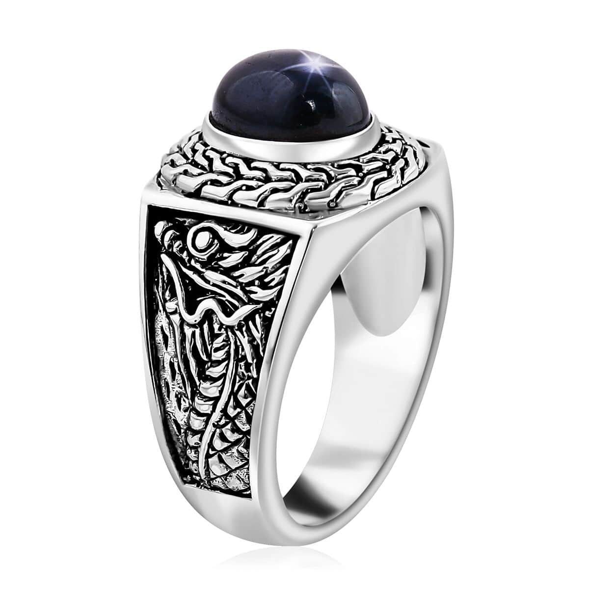 Bali Legacy Blue Star Sapphire (DF) Men's Ring in Sterling Silver (Size 10.0) 4.50 ctw image number 3