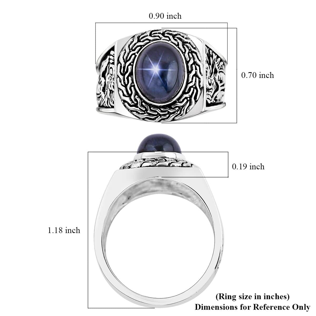 Bali Legacy Blue Star Sapphire (DF) Men's Ring in Sterling Silver (Size 10.0) 4.50 ctw image number 5