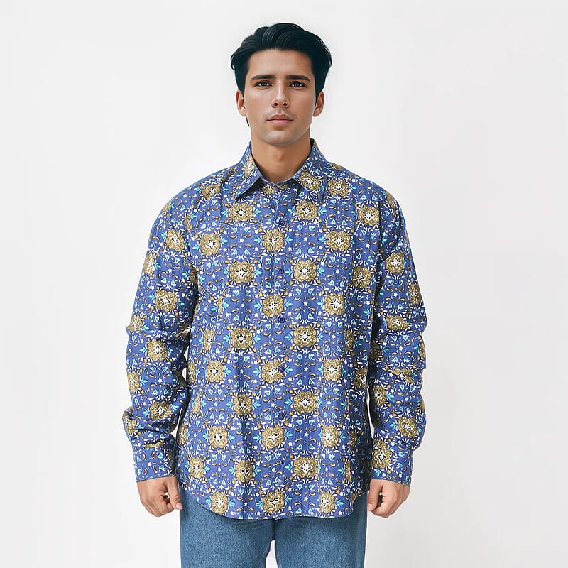 Tamsy by Hunter Navy Floral Men's Button-up Long Sleeve Shirt - S