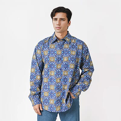 Tamsy by Hunter Navy Floral Men's Button-up Long Sleeve Shirt - S