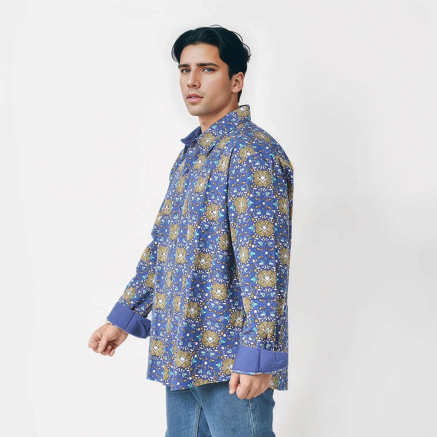Tamsy by Hunter Navy Floral Men's Button-up Long Sleeve Shirt - S