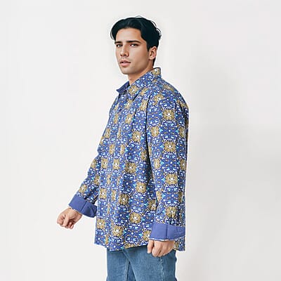 Tamsy by Hunter Navy Floral Men's Button-up Long Sleeve Shirt - S