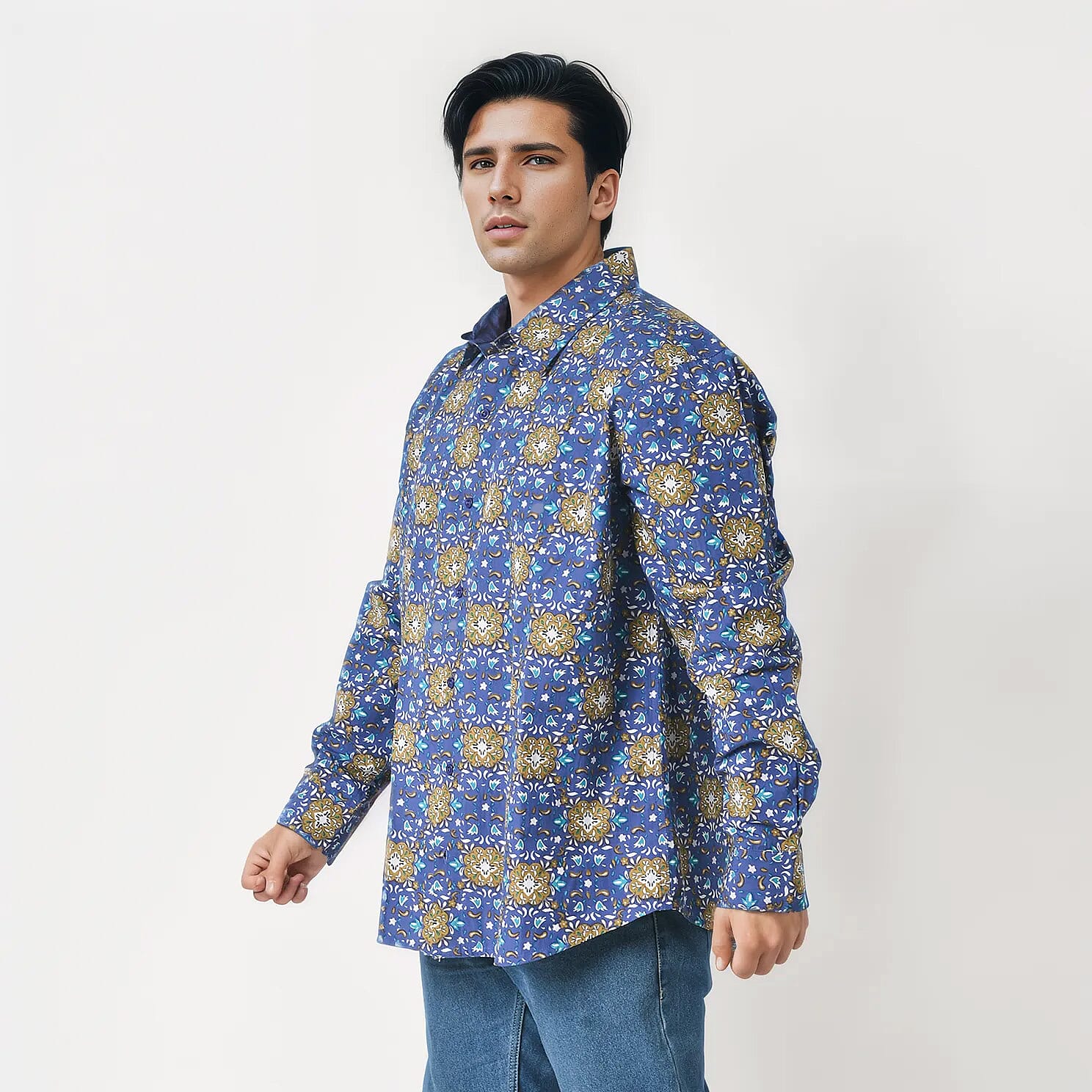 Tamsy by Hunter Navy Floral Men's Button-up Long Sleeve Shirt - S