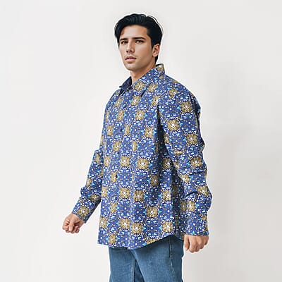 Tamsy by Hunter Navy Floral Men's Button-up Long Sleeve Shirt - S