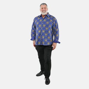 Tamsy Navy Floral Men's Button-up Long Sleeve Shirt - L