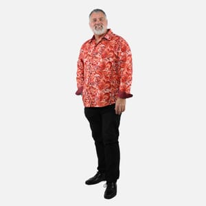 Tamsy Orange Swirl Men's Button-up Long Sleeve Shirt - L