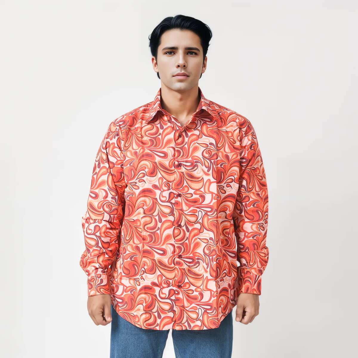 Tamsy by Hunter Orange Swirl Men's Button-up Long Sleeve Shirt - XL image number 0