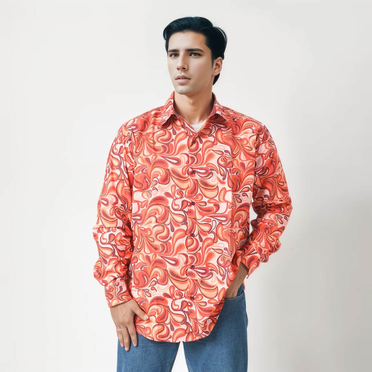 Tamsy by Hunter Orange Swirl Men's Button-up Long Sleeve Shirt - XL image number 1