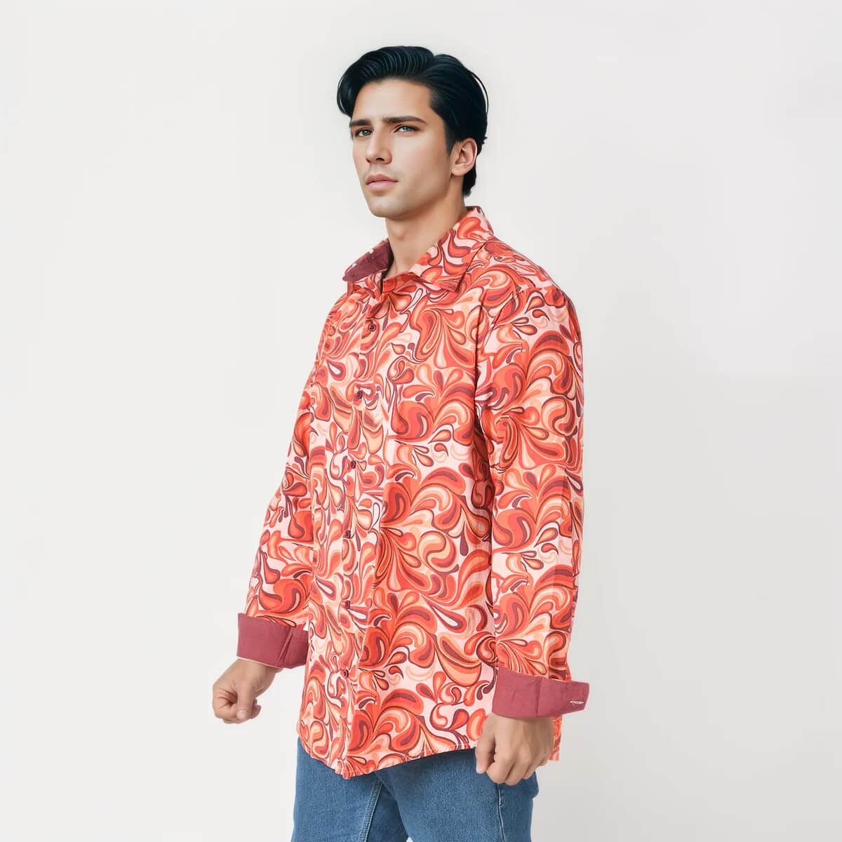 Tamsy by Hunter Orange Swirl Men's Button-up Long Sleeve Shirt - XL image number 4