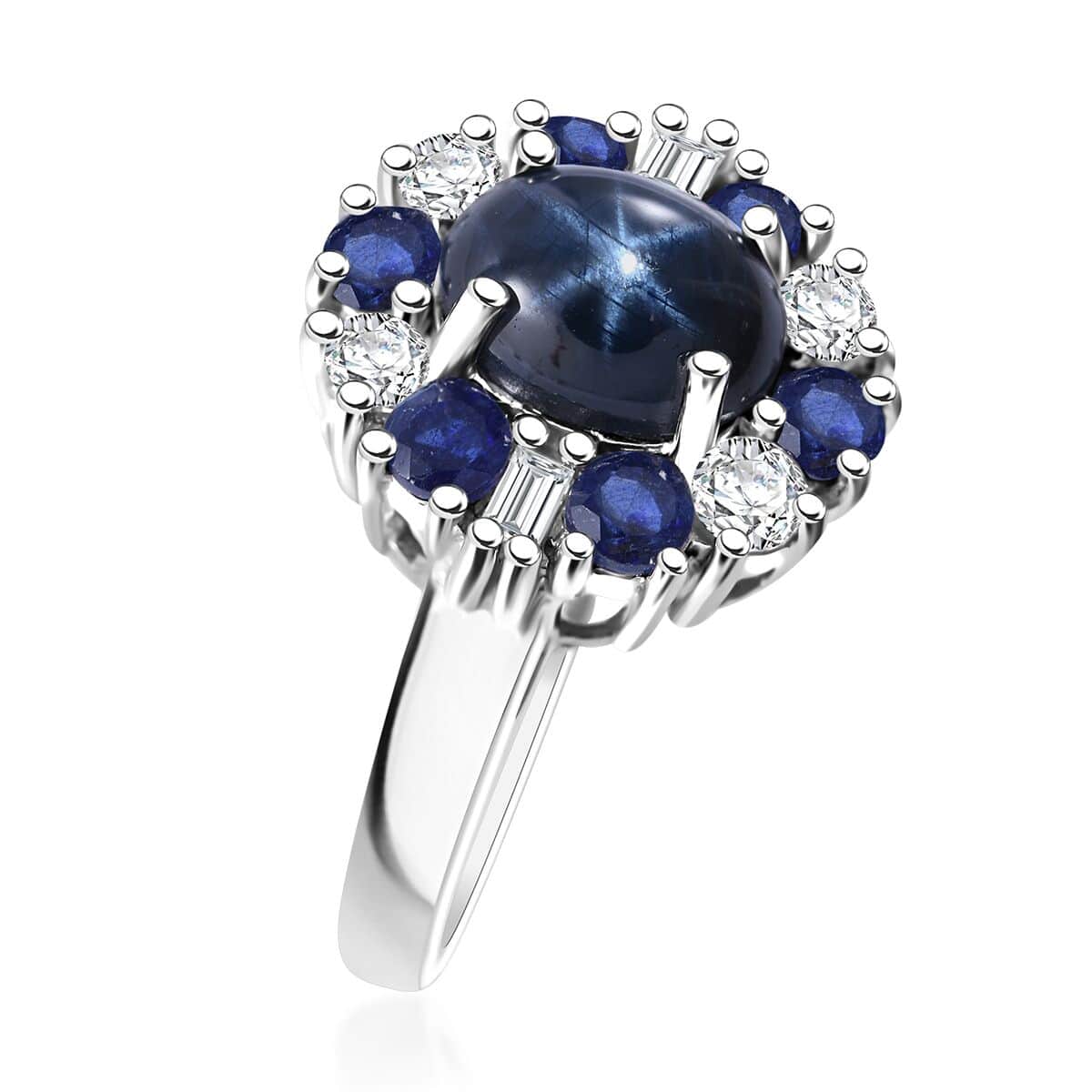 Blue Star Sapphire (DF) and Multi Gemstone 4.75 ctw Midnight Halo Ring in Platinum Over Sterling Silver (Size 10.0) image number 2