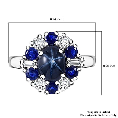 Blue Star Sapphire (DF) and Multi Gemstone 4.75 ctw Midnight Halo Ring in Platinum Over Sterling Silver (Size 10.0)