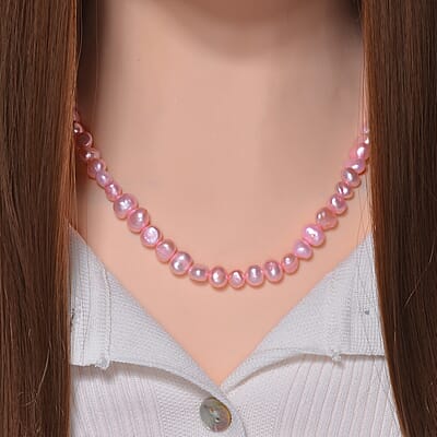Pink Freshwater Pearl Necklace (20 Inches) in Silvertone