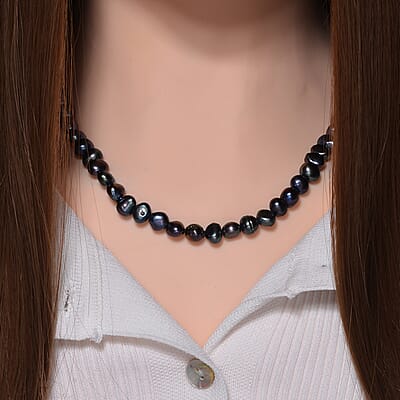Peacock Freshwater Pearl Necklace 20 Inches in Silvertone