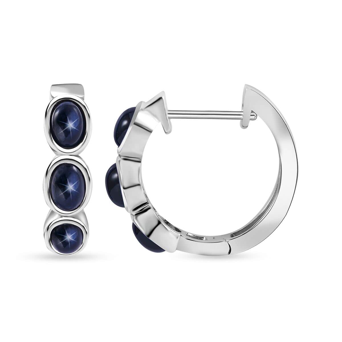 Blue Star Sapphire (DF) Hoop Earrings in Platinum Over Sterling Silver 5.10 ctw image number 0