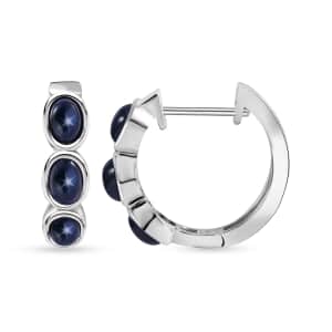 Blue Star Sapphire (DF) Hoop Earrings in Platinum Over Sterling Silver 5.10 ctw
