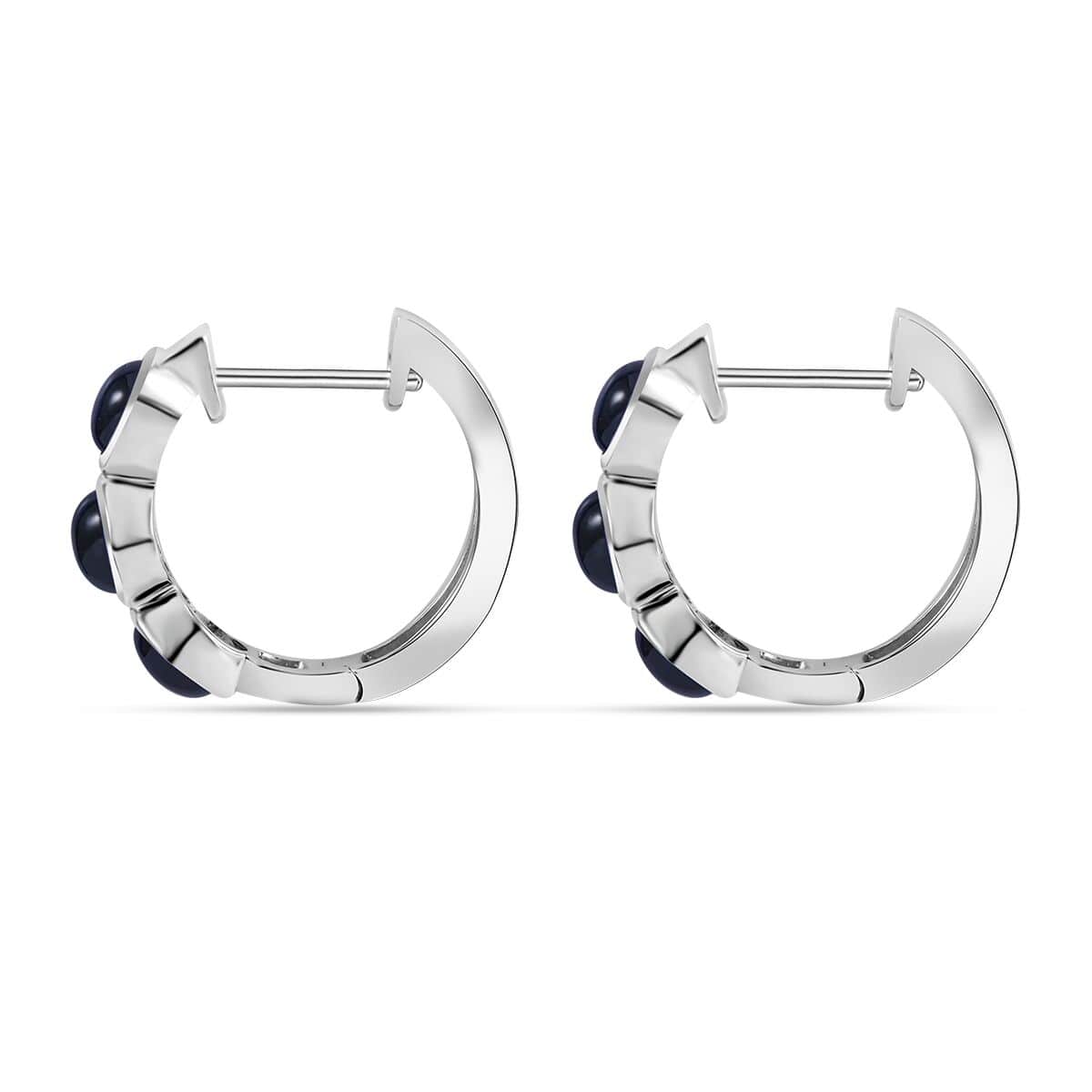 Blue Star Sapphire (DF) Hoop Earrings in Platinum Over Sterling Silver 5.10 ctw image number 2