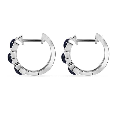 Blue Star Sapphire (DF) Hoop Earrings in Platinum Over Sterling Silver 5.10 ctw