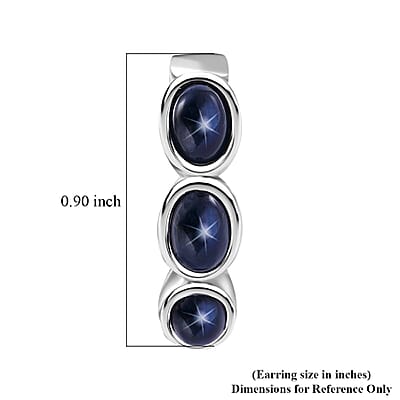 Blue Star Sapphire (DF) Hoop Earrings in Platinum Over Sterling Silver 5.10 ctw
