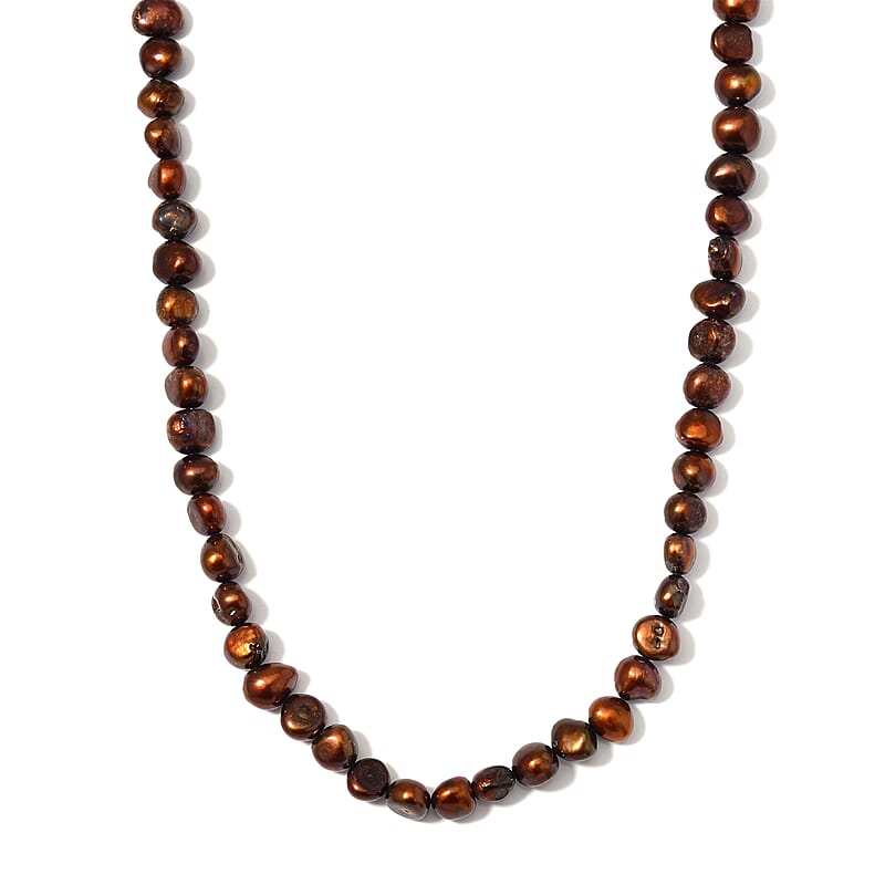 Chocolate Color Freshwater Pearl Necklace 20 Inches in Silvertone