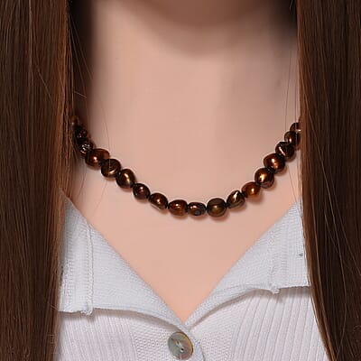 Chocolate Color Freshwater Pearl Necklace 20 Inches in Silvertone