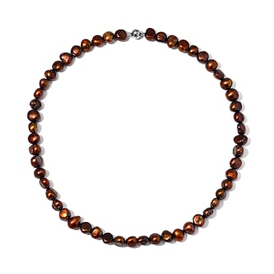 Chocolate Color Freshwater Pearl Necklace 20 Inches in Silvertone