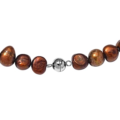 Chocolate Color Freshwater Pearl Necklace 20 Inches in Silvertone