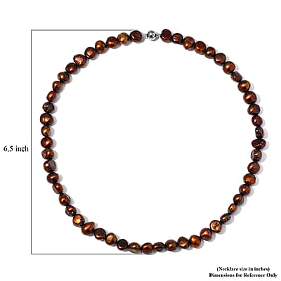 Chocolate Color Freshwater Pearl Necklace 20 Inches in Silvertone