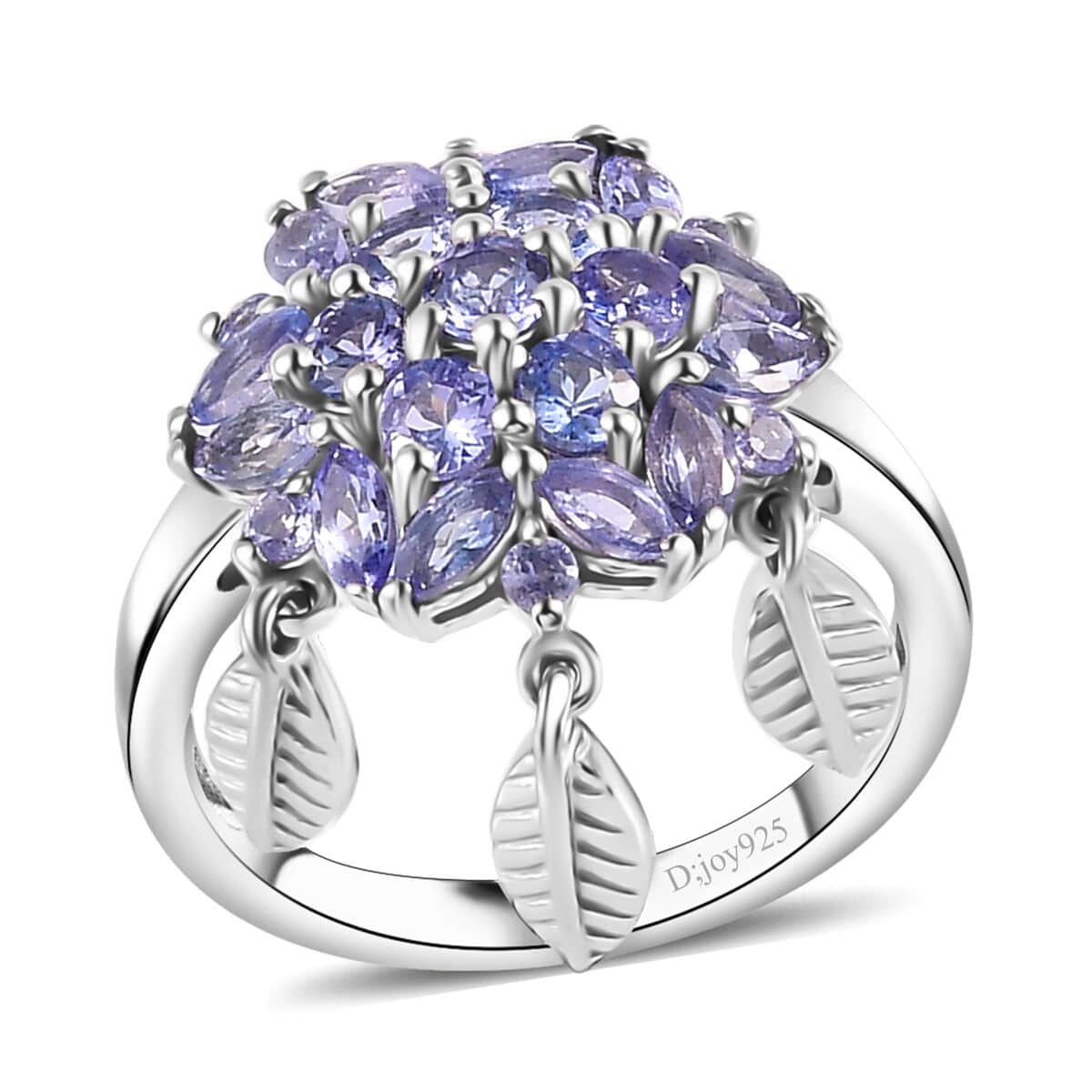 Tanzanite Floral with Leaf Charm Ring in Rhodium Over Sterling Silver (Size 7.0) 1.90 ctw image number 0