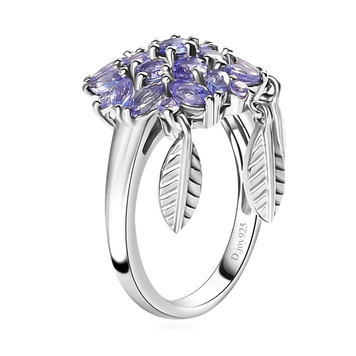 Tanzanite Floral with Leaf Charm Ring in Rhodium Over Sterling Silver (Size 7.0) 1.90 ctw image number 3