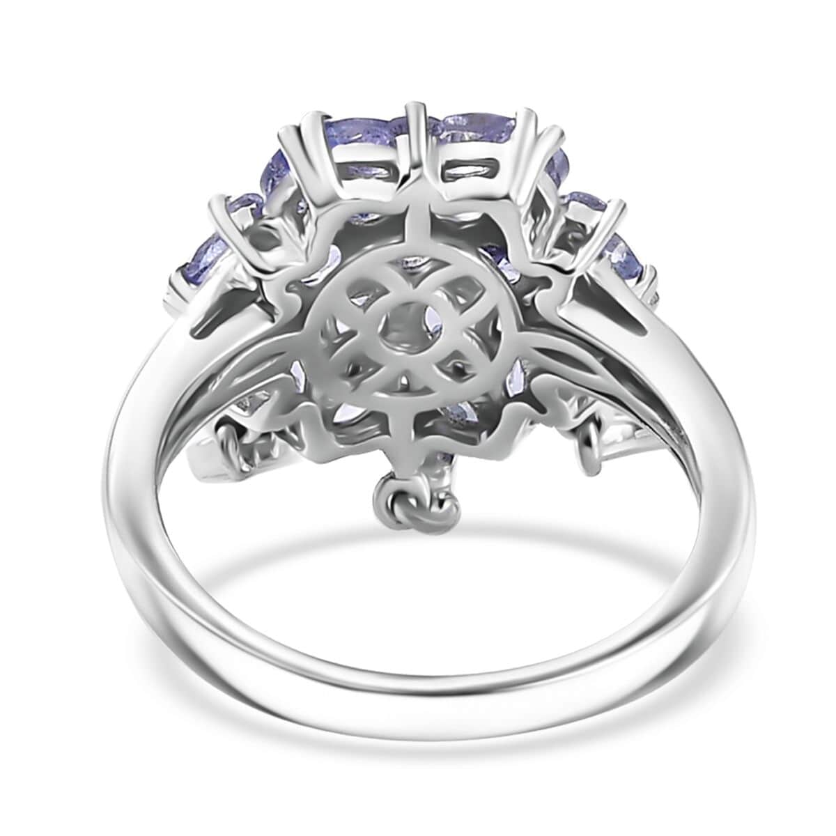 Tanzanite Floral with Leaf Charm Ring in Rhodium Over Sterling Silver (Size 7.0) 1.90 ctw image number 4