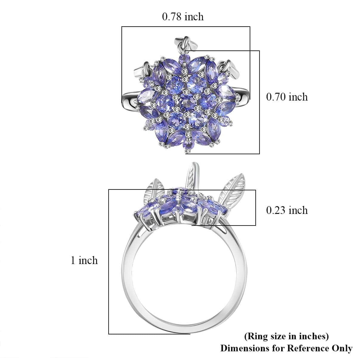 Tanzanite Floral with Leaf Charm Ring in Rhodium Over Sterling Silver (Size 7.0) 1.90 ctw image number 5