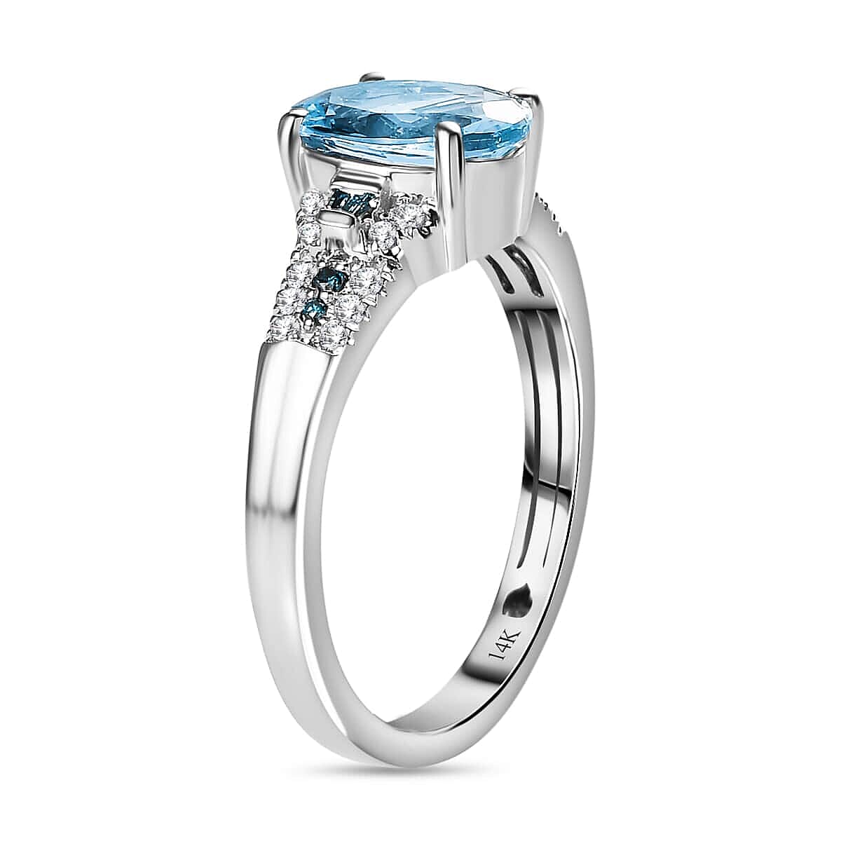 Luxoro AAA Santa Maria Aquamarine, I2 Venice Blue and White Diamond 1.65 ctw Sea Hues Ring in 14K White Gold (Size 7.0)
