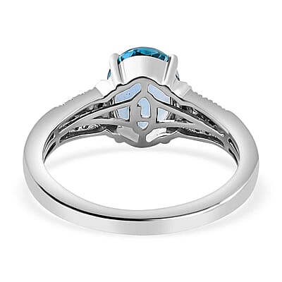 Luxoro AAA Santa Maria Aquamarine, I2 Venice Blue and White Diamond 1.65 ctw Sea Hues Ring in 14K White Gold (Size 7.0)