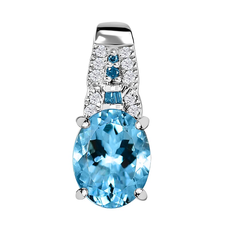 Luxoro 14K White Gold AAA Santa Maria Aquamarine and I2 Venice Blue and White Diamond Sea Hues Pendant 1.60 ctw