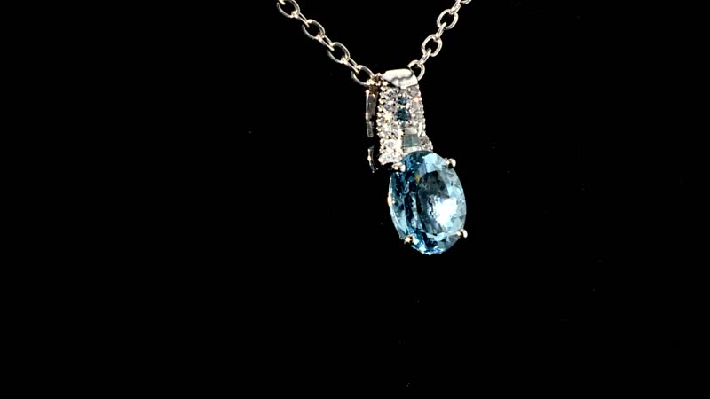 Luxoro 14K White Gold AAA Santa Maria Aquamarine and I2 Venice Blue and White Diamond Sea Hues Pendant 1.60 ctw