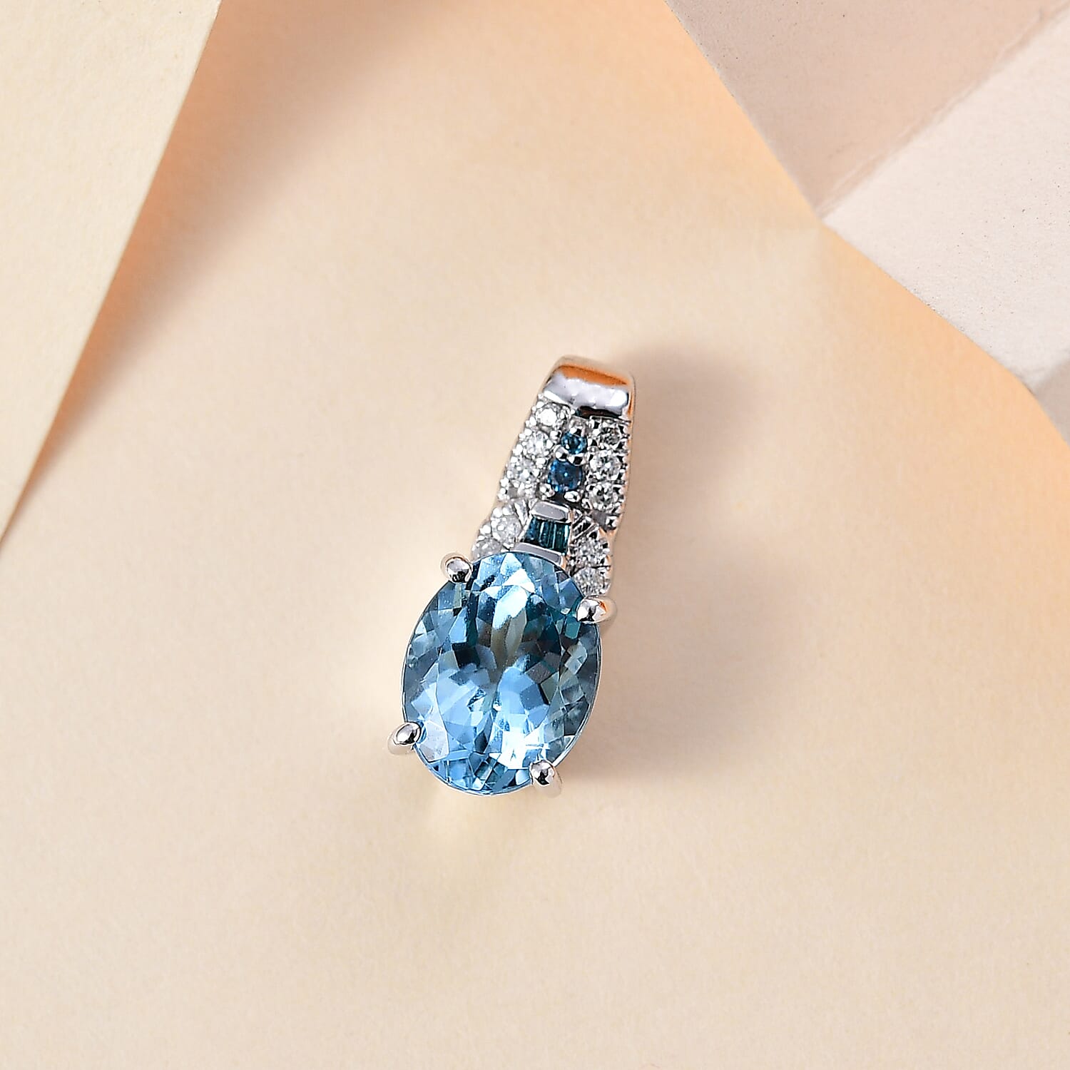 Luxoro 14K White Gold AAA Santa Maria Aquamarine and I2 Venice Blue and White Diamond Sea Hues Pendant 1.60 ctw