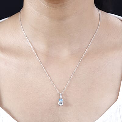 Luxoro 14K White Gold AAA Santa Maria Aquamarine and I2 Venice Blue and White Diamond Sea Hues Pendant 1.60 ctw